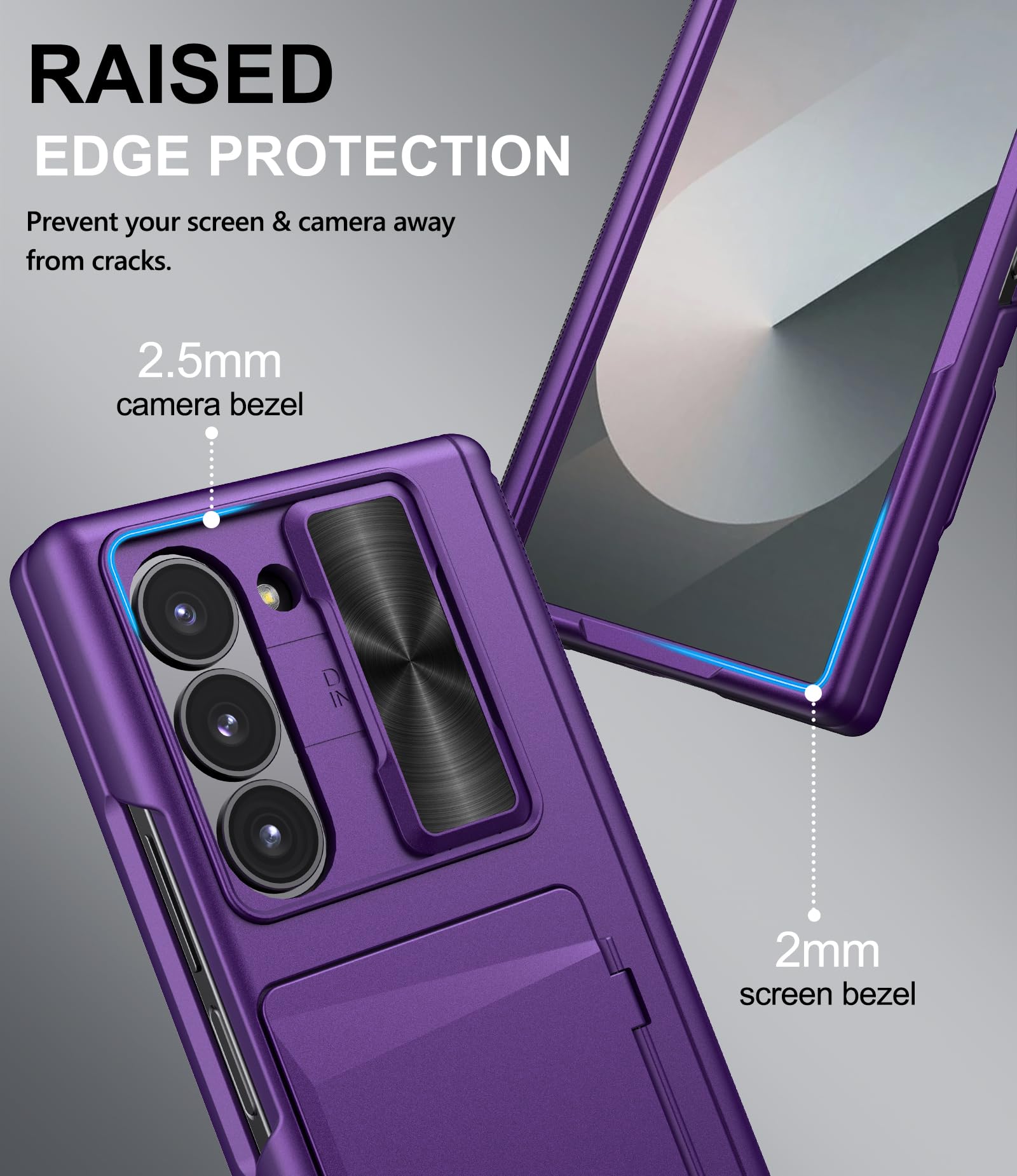 SIXBOX SIXBOX Samsung Galaxy Z Fold 6 Case with Card Holder Camera Lens Cover Hinge Protection Screen Protector Durable Rugged Dark Purple - View 6 of 7