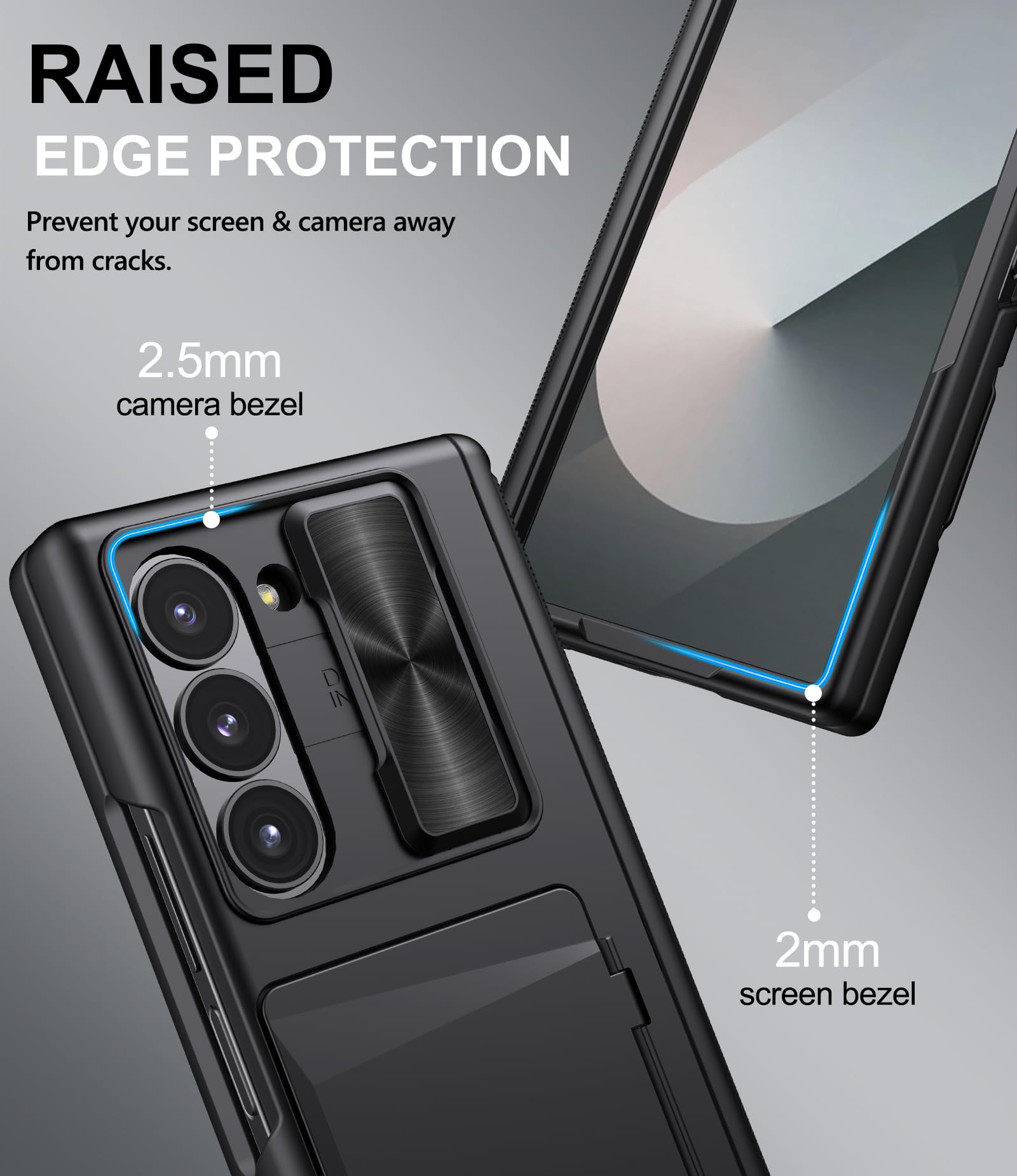 SIXBOX SIXBOX Samsung Galaxy Z Fold 6 Case with Card Holder Slide Camera Cover Built-in Screen Protector Hinge Protection Shockproof Wallet Black - View 4 of 7