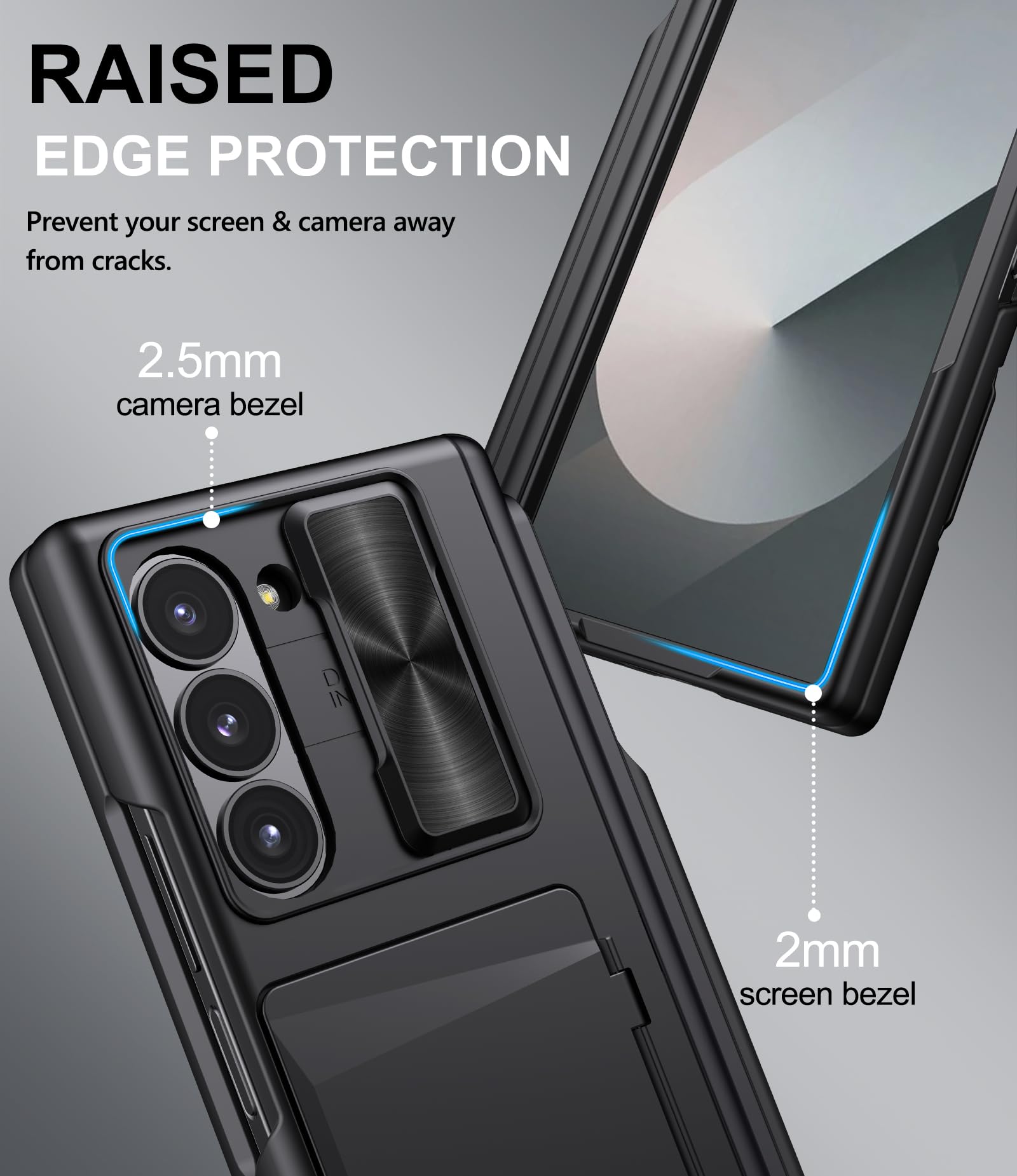 SIXBOX SIXBOX Samsung Galaxy Z Fold 6 Case with Card Holder S Pen Holder Slide Camera Cover Hinge Protection Screen Protector Durable Wallet Black - View 8 of 8