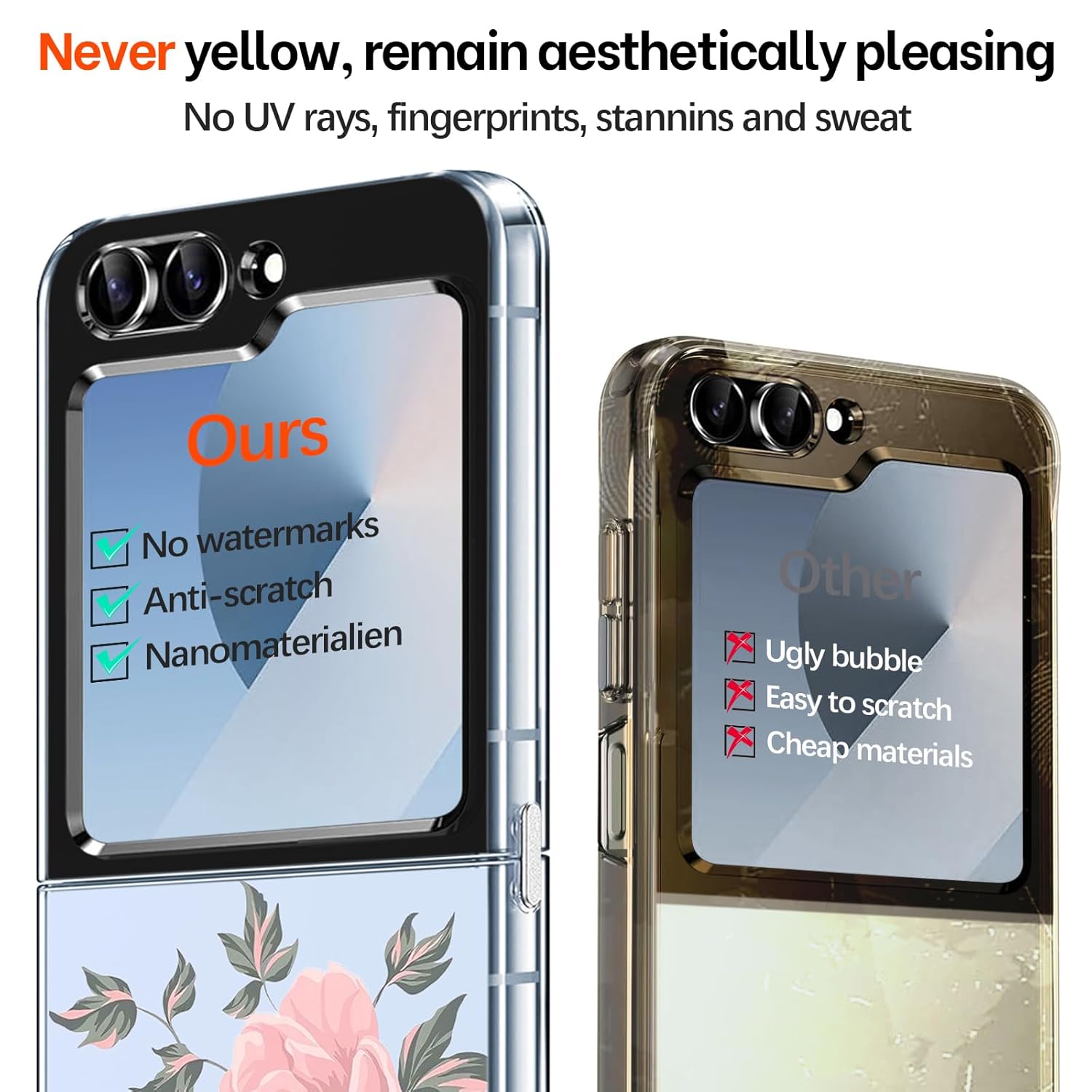 Gotivi Samsung Z Flip 6 Case Silicone Flowers Slim Transparent Soft TPU Shockproof Cover for Women Girls Crystal Clear 5G Phone Case - View 4 of 9