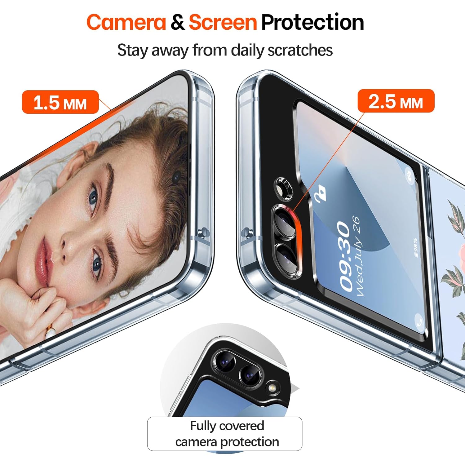 Gotivi Samsung Z Flip 6 Case Silicone Flowers Slim Transparent Soft TPU Shockproof Cover for Women Girls Crystal Clear 5G Phone Case - View 5 of 9