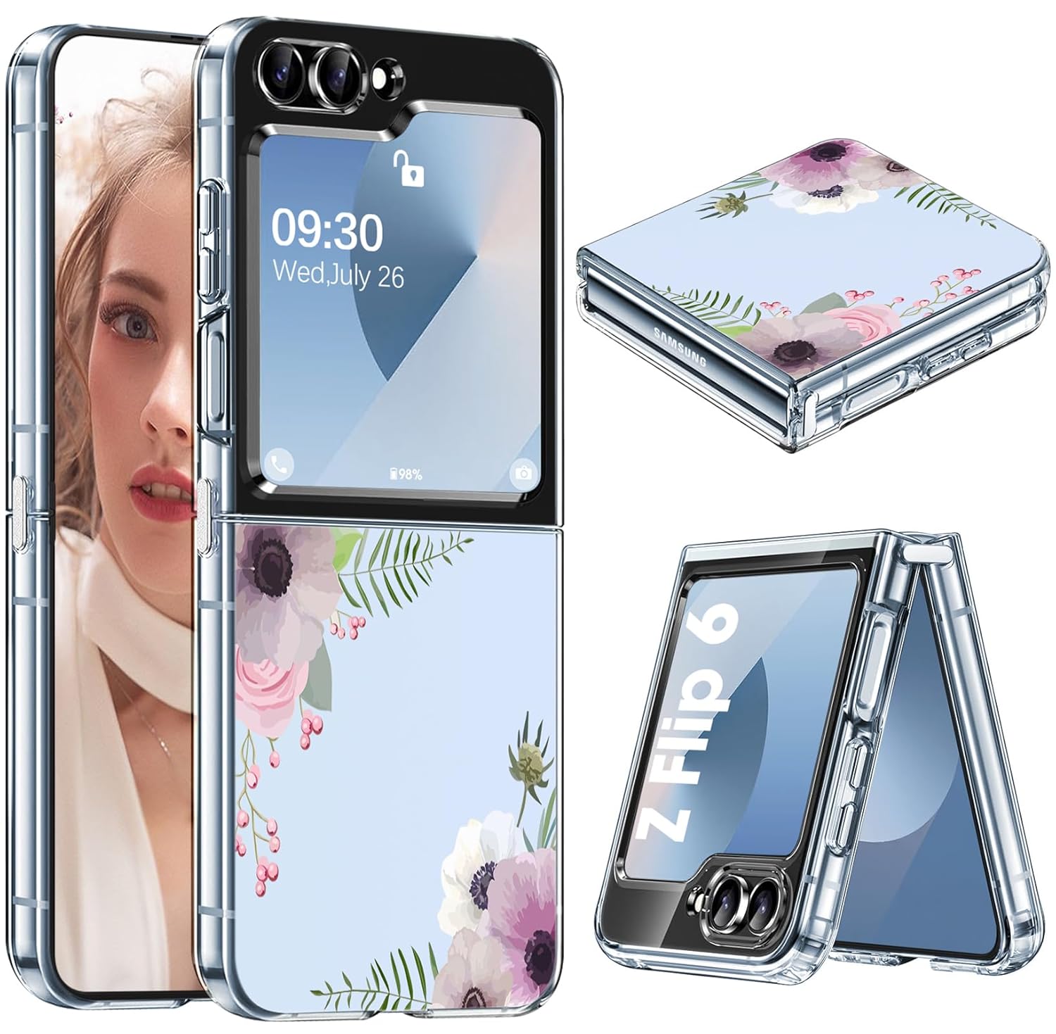 Gotivi Samsung Z Flip 6 Case Silicone Flowers Slim Transparent Soft TPU Shockproof Cover for Women Girls Crystal Clear 5G Phone Case - View 9 of 9