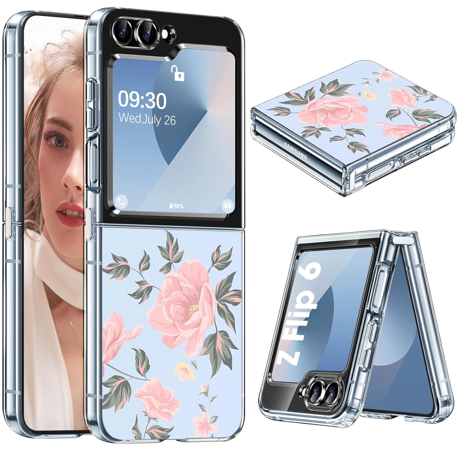 Gotivi Samsung Z Flip 6 Case Silicone Flowers Slim Transparent Soft TPU Shockproof Cover for Women Girls Crystal Clear Design - View 9 of 9