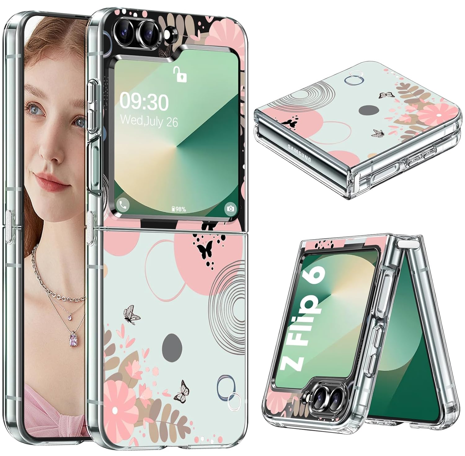 Gotivi Samsung Z Flip 6 Case Silicone Flowers Slim Transparent Soft TPU Shockproof Cover for Women Girls Crystal Clear Design