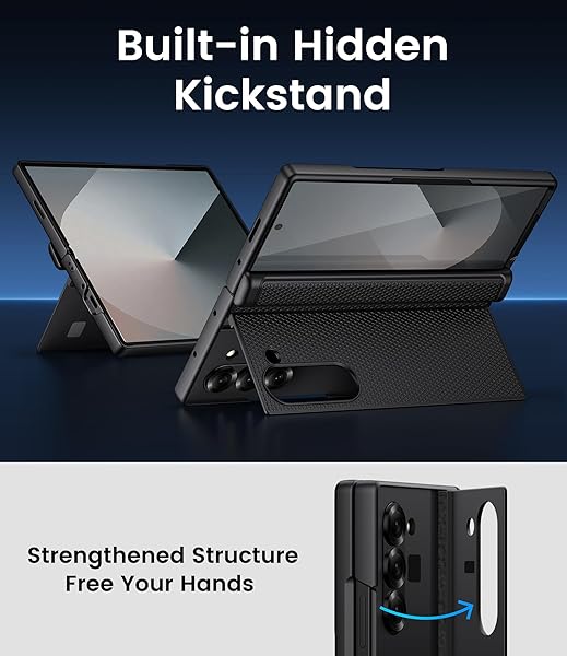 BXYJY BXYJY Samsung Galaxy Z Fold 6 Case with Kickstand Front Screen Protector Hinge Protection Slim Fit Rugged Hard Full Body Cover Black - View 5 of 9