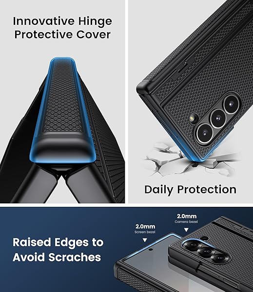 BXYJY BXYJY Samsung Galaxy Z Fold 6 Case with Kickstand Front Screen Protector Hinge Protection Slim Fit Rugged Hard Full Body Cover Black - View 7 of 9