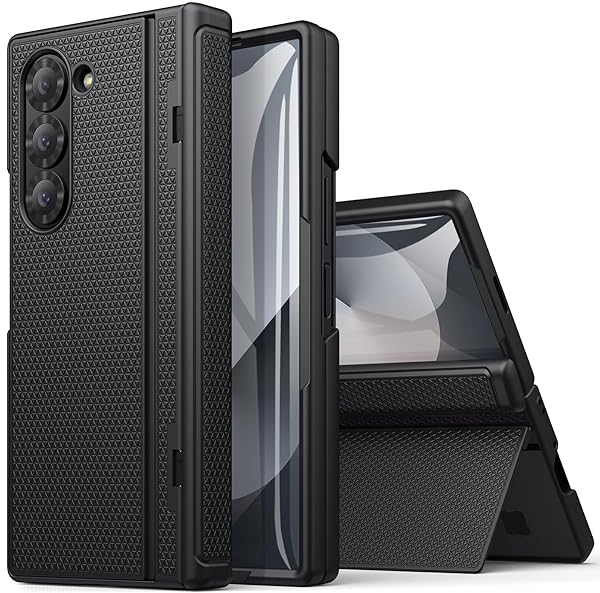 BXYJY BXYJY Samsung Galaxy Z Fold 6 Case with Kickstand Front Screen Protector Hinge Protection Slim Fit Rugged Hard Full Body Cover Black