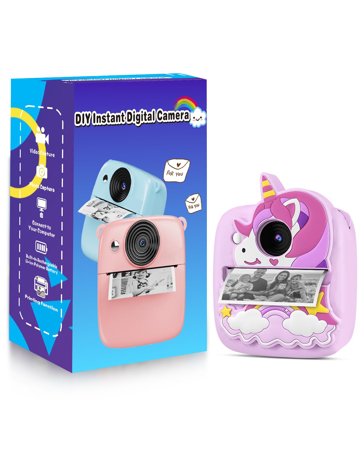 YTETCN YTETCN Instant Print Camera for Kids 3-12 Years Thermal Print Toy Gift for Girls and Boys with 32G SD Card 48 MP Photo 1080P Video Purple - View 2 of 8