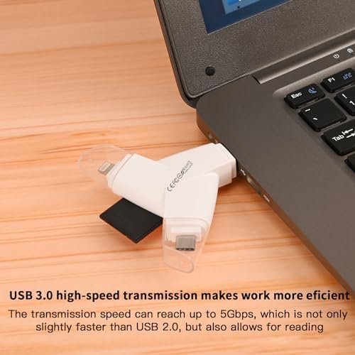 Gousido USB-C Type-C 3.0 and USB 3.0 Triangle Memory Card Reader 4 in 1 for iPhone iPad Android Mac and Trail Game Camera Supports SD TF Micro SD Adapter - View 3 of 6