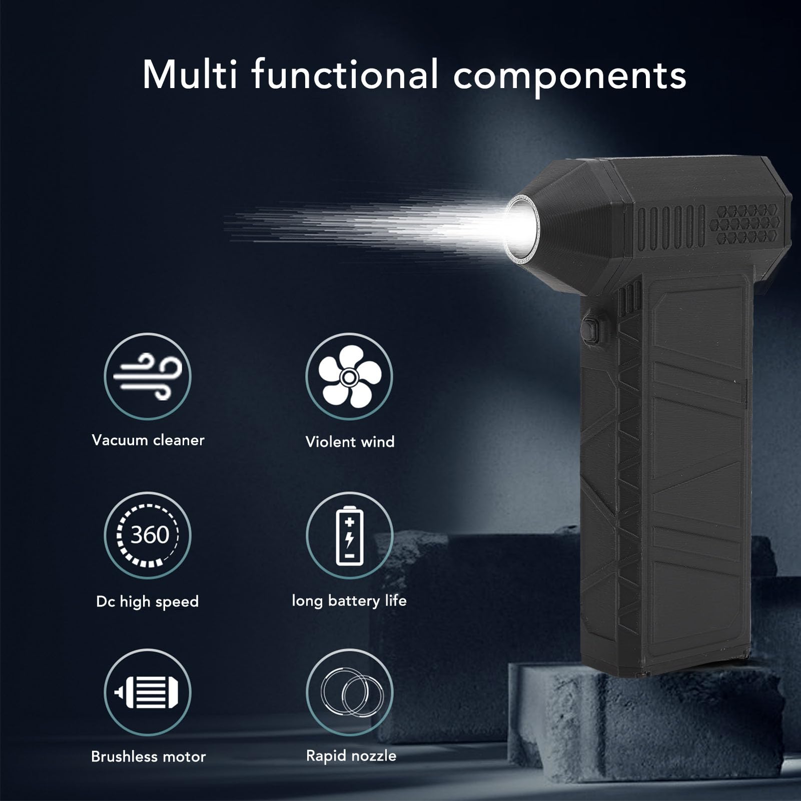 Wisoqu Jet Dry Mini Blower, 130000 RPM Portable Turbine Jet Fan, Jet Dry Blower with Nozzle, Handheld Cordless Air Blower, Super Jet Fan with Light for Car Cleaning Camping - View 2 of 9