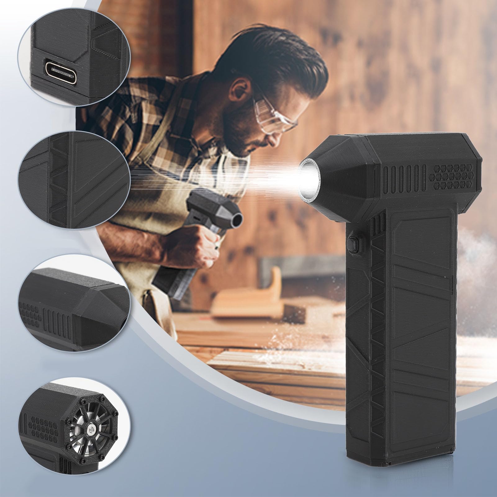 Wisoqu Jet Dry Mini Blower, 130000 RPM Portable Turbine Jet Fan, Jet Dry Blower with Nozzle, Handheld Cordless Air Blower, Super Jet Fan with Light for Car Cleaning Camping - View 4 of 9