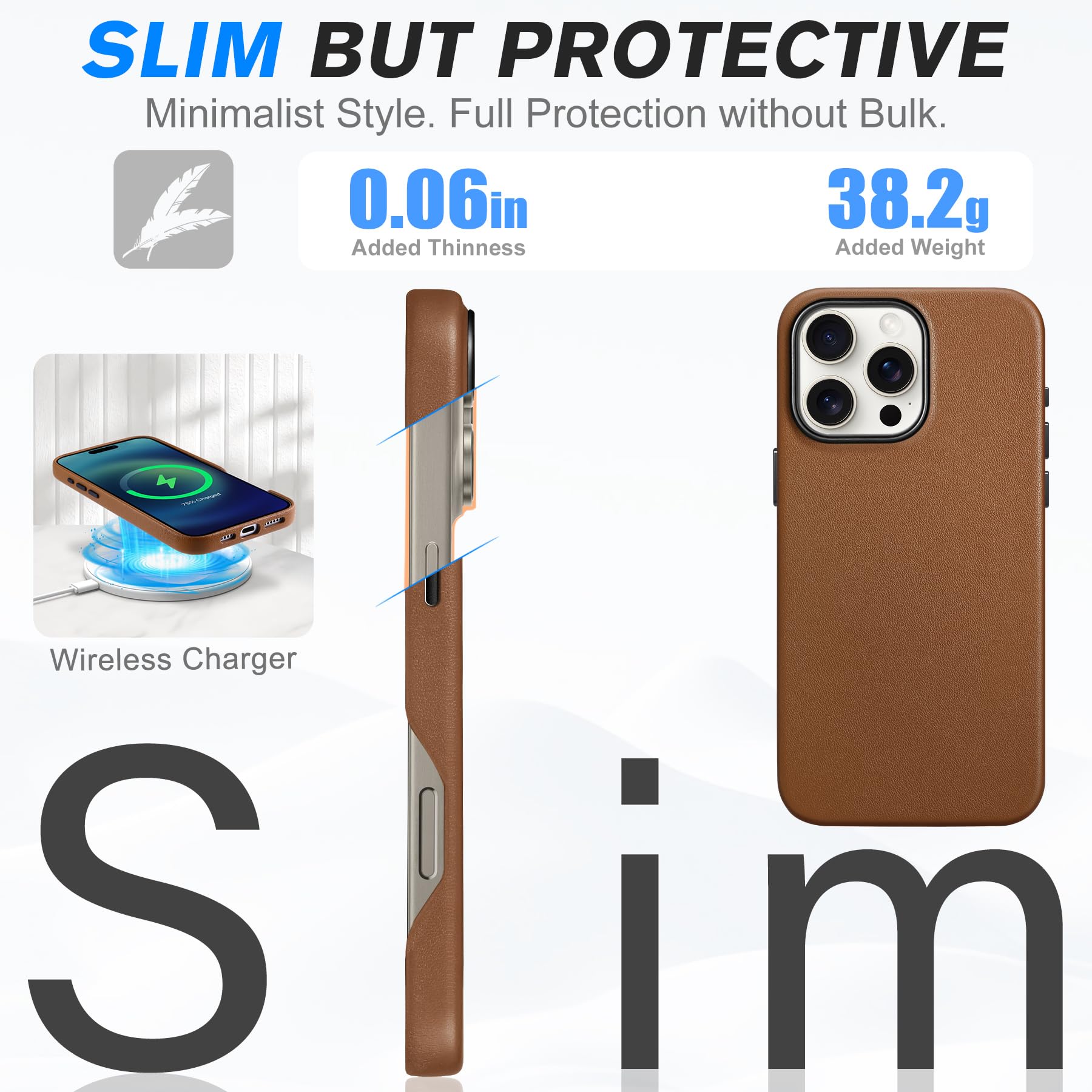 SHIELDON SHIELDON Leather Case for iPhone 16 Pro Max Genuine Leather Magnetic Charging Anti-Scratch Non-Slip Grip Shockproof Slim Cover Nappa Saddle Brown - View 6 of 9