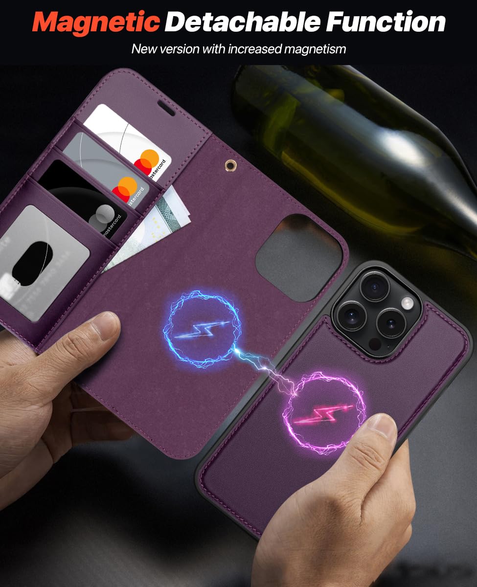 OCASE iPhone 16 Detachable Wallet Case with Card Holder 2 in 1 PU Leather Flip Folio RFID Blocking Shockproof Cover Dark Purple 2024 - View 3 of 9