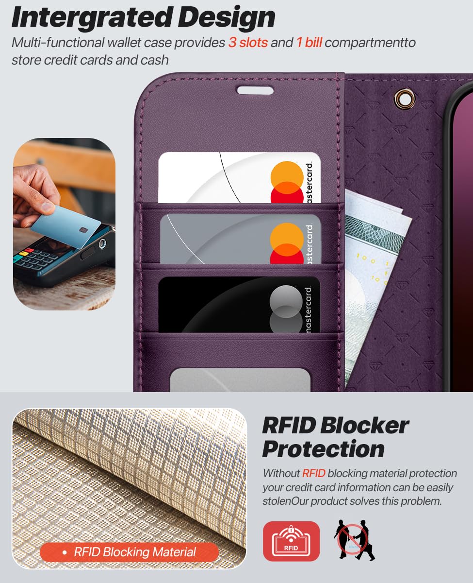 OCASE iPhone 16 Detachable Wallet Case with Card Holder 2 in 1 PU Leather Flip Folio RFID Blocking Shockproof Cover Dark Purple 2024 - View 5 of 9