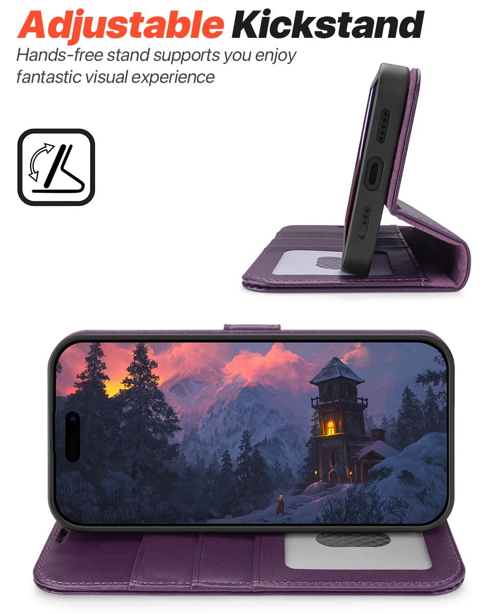 OCASE iPhone 16 Detachable Wallet Case with Card Holder 2 in 1 PU Leather Flip Folio RFID Blocking Shockproof Cover Dark Purple 2024 - View 6 of 9