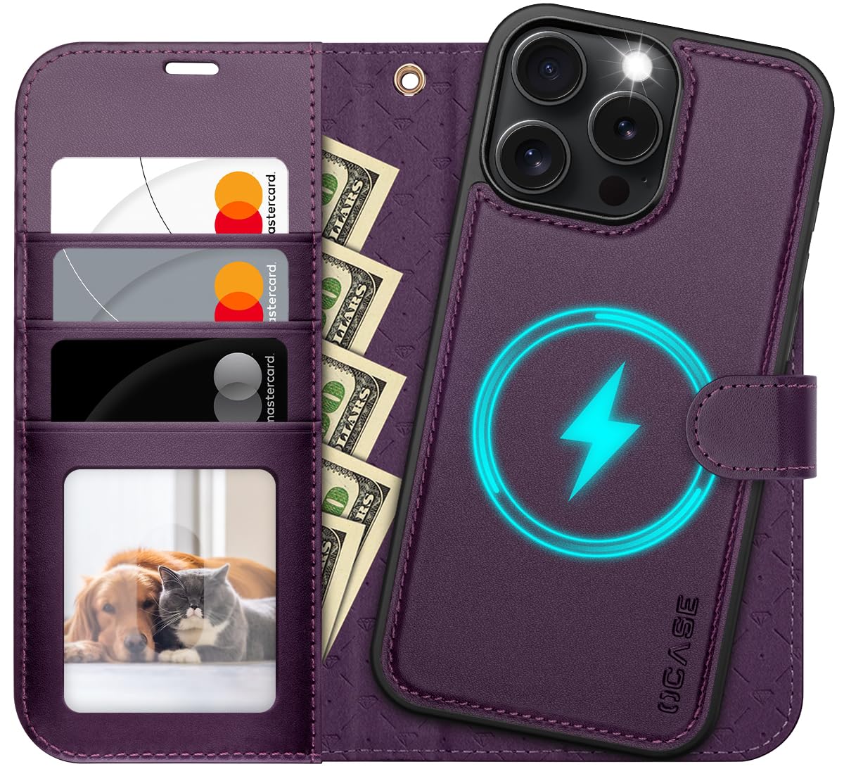 OCASE iPhone 16 Detachable Wallet Case with Card Holder 2 in 1 PU Leather Flip Folio RFID Blocking Shockproof Cover Dark Purple 2024