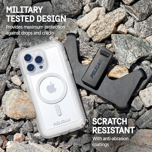 Pelican Pelican Voyager iPhone 16 Pro Case: Rugged, MagSafe-Compatible, 18ft Drop Protection & Belt Clip Holster - Clear Heavy Duty Cover - View 7 of 11