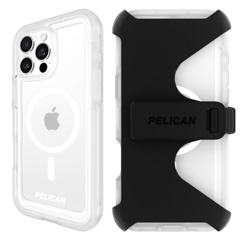 Pelican Pelican Voyager iPhone 16 Pro Max Case: Rugged, MagSafe-Compatible, 18ft Drop Protection & Belt Clip Holster - Clear Heavy Duty Cover