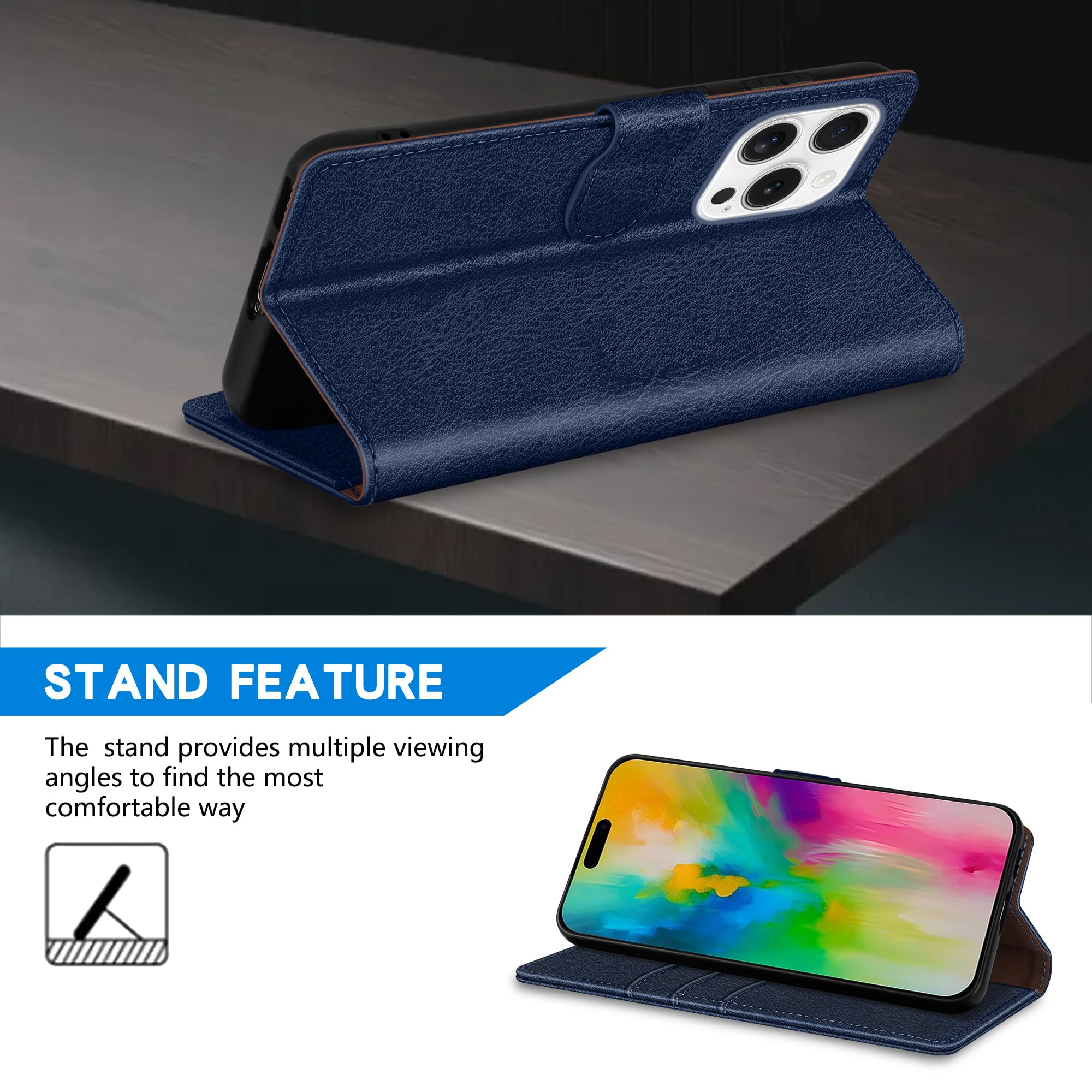 ZZXX ZZXX iPhone 16 Pro Max Wallet Case RFID Blocking Card Slot Kickstand Magnetic Closure Leather Flip Fold Protective Case Blue 6.9 inch - View 5 of 7