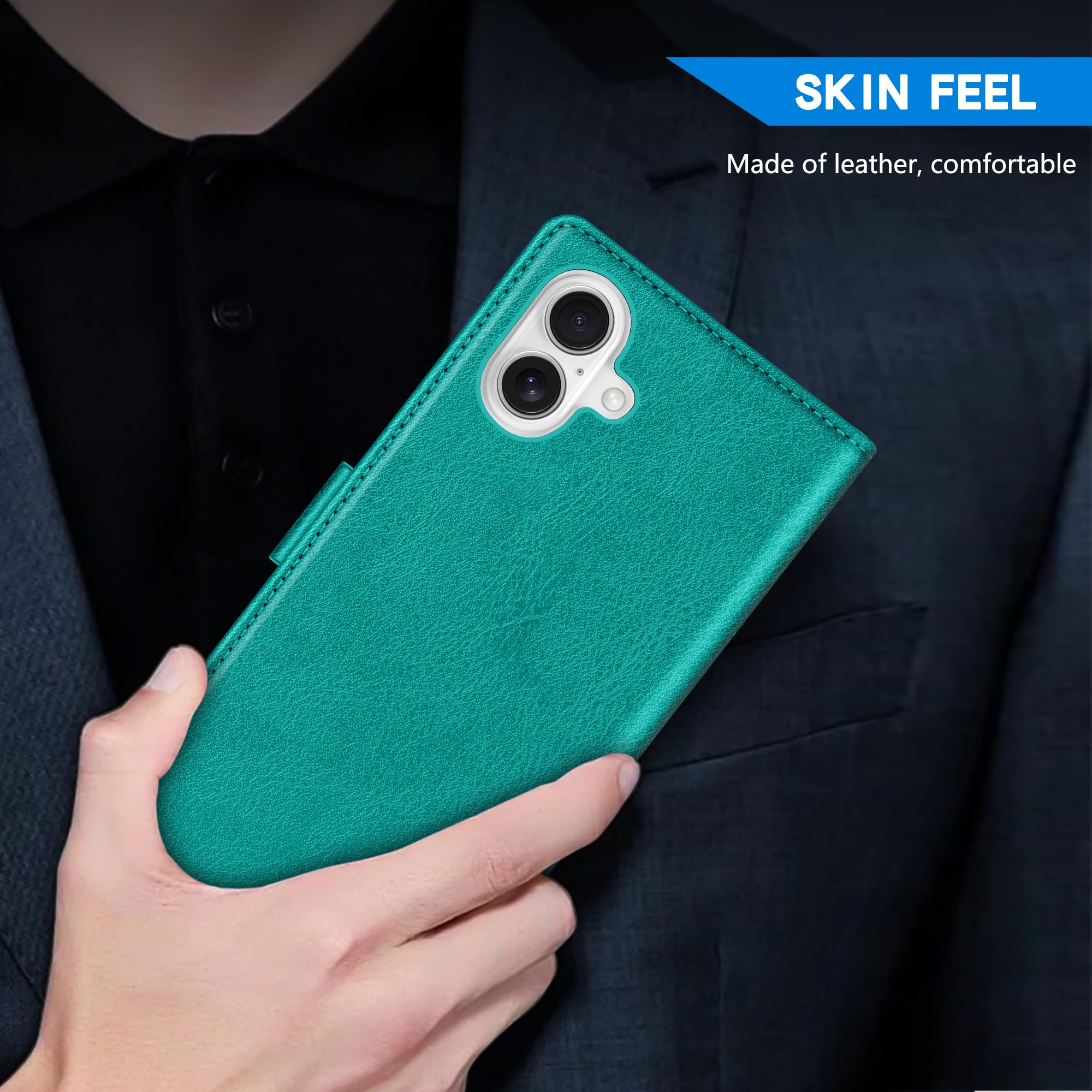 ZZXX ZZXX iPhone 16 Wallet Case RFID Blocking Card Slot Kickstand Magnetic Closure Leather Flip Fold Protective Case Lake Blue 6.1 inch - View 6 of 7