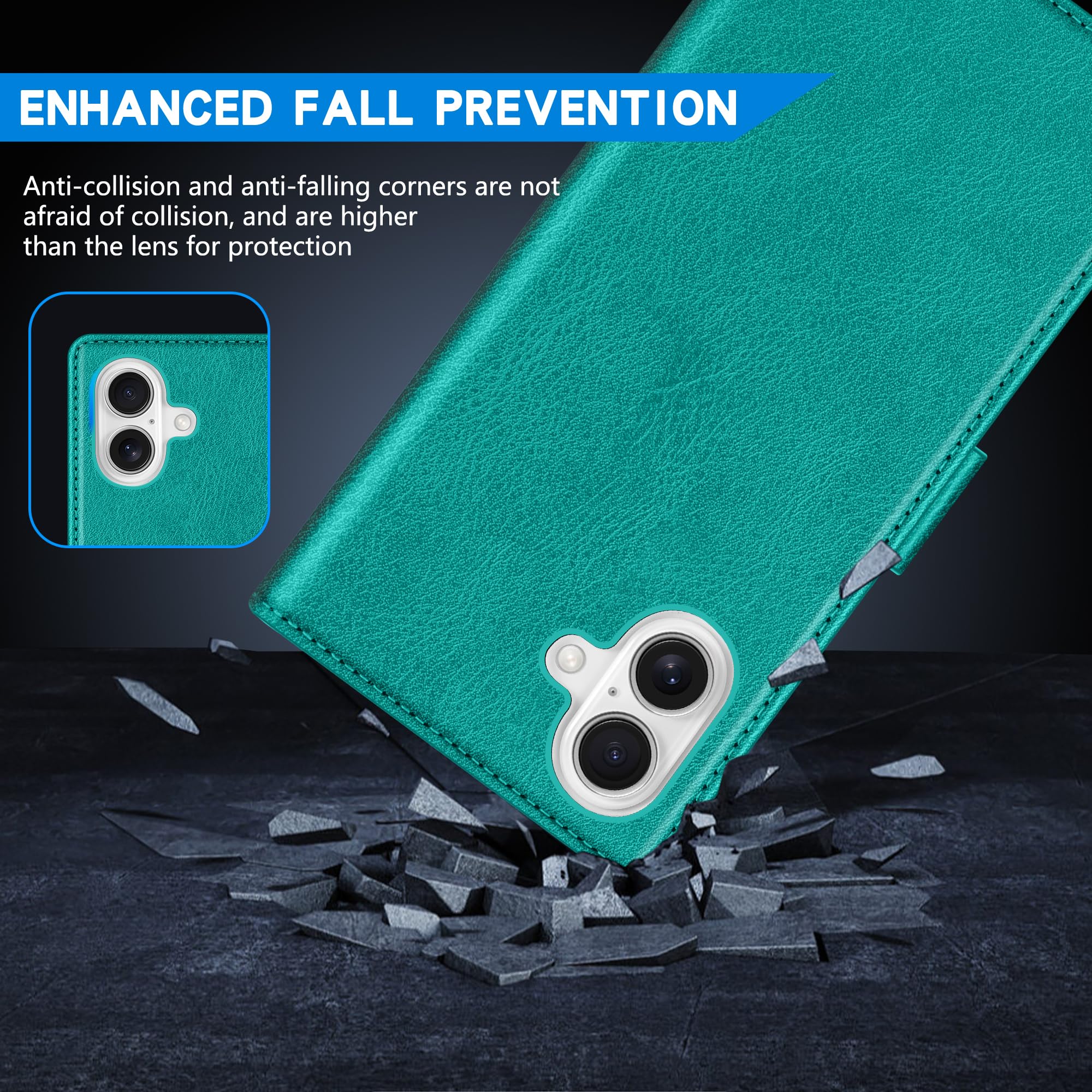 ZZXX ZZXX iPhone 16 Wallet Case RFID Blocking Card Slot Kickstand Magnetic Closure Leather Flip Fold Protective Case Lake Blue 6.1 inch - View 7 of 7