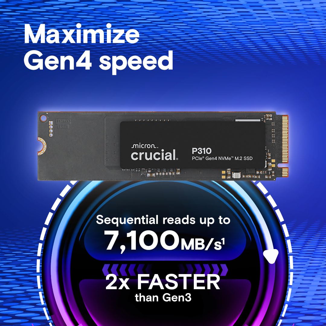 Crucial Crucial P310 1TB NVMe M.2 SSD Up to 7100 MBs Gen4 Internal Solid State Drive with Acronis Offer for PC CT1000P310SSD801 - View 2 of 6