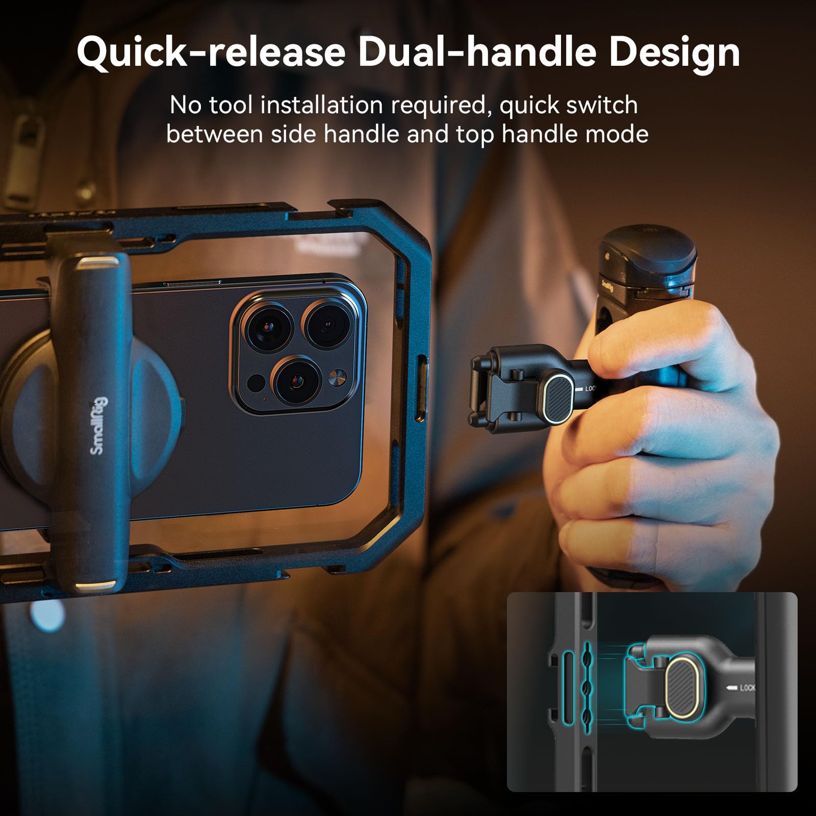 SMALLRIG SmallRig Universal Quick Release Phone Cage Kit Aluminum Smartphone Video Rig with Wireless Control Dual Handles and Phone Clip for iPhone Samsung Pixel - View 3 of 8