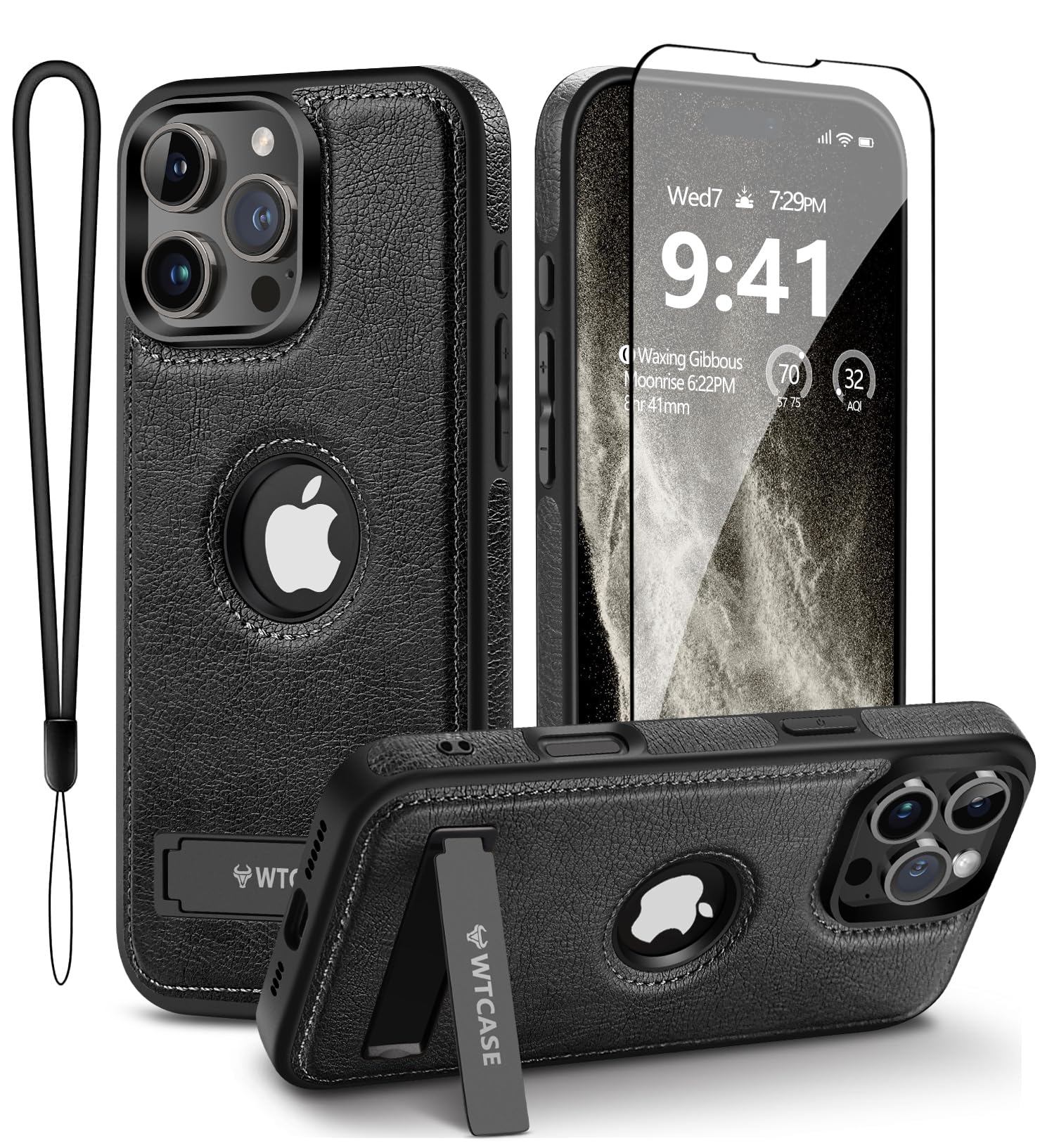 WTCASE WTCASE Magnetic Leather Case for iPhone 16 Pro Max with Built-in Stand Compatible with Magsafe Slim Protective Cover Black 2024