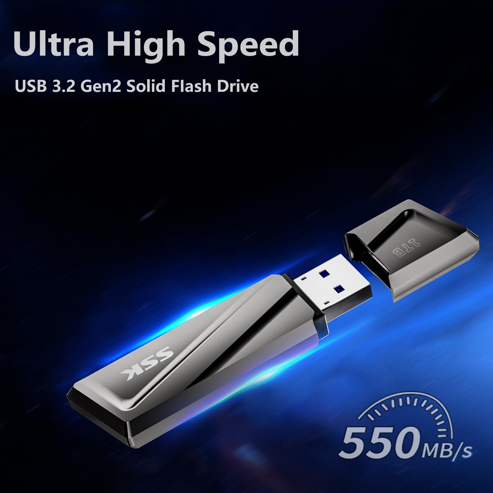 SSK SSK 1TB USB Flash Drive 550MB/s USB 3.2 Gen2 Fast Transfer External SSD with USB C Adapter for Smartphones and Laptops - View 2 of 6