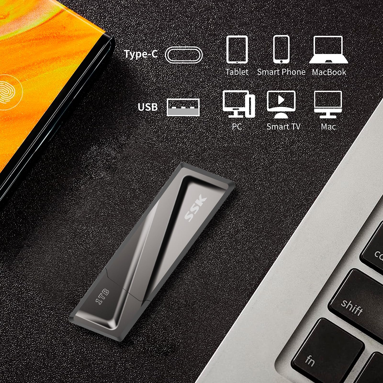 SSK SSK 1TB USB Flash Drive 550MB/s USB 3.2 Gen2 Fast Transfer External SSD with USB C Adapter for Smartphones and Laptops - View 4 of 6