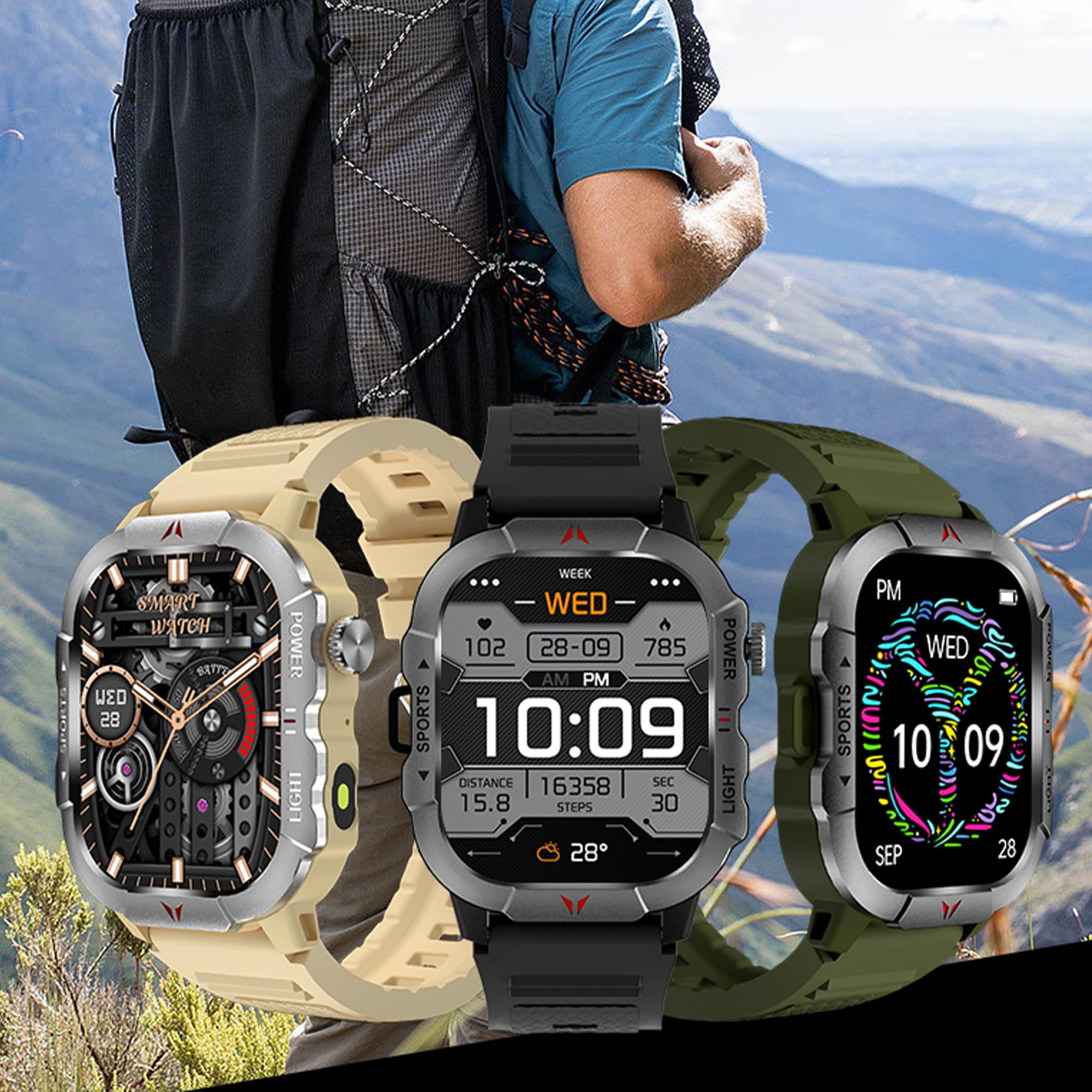 ZPIMY 2.01 AMOLED Smart Watch for Men with Call Function LED Lighting 5ATM Waterproof Fitness Tracker for Android iPhones 3 Straps Brown - View 3 of 7