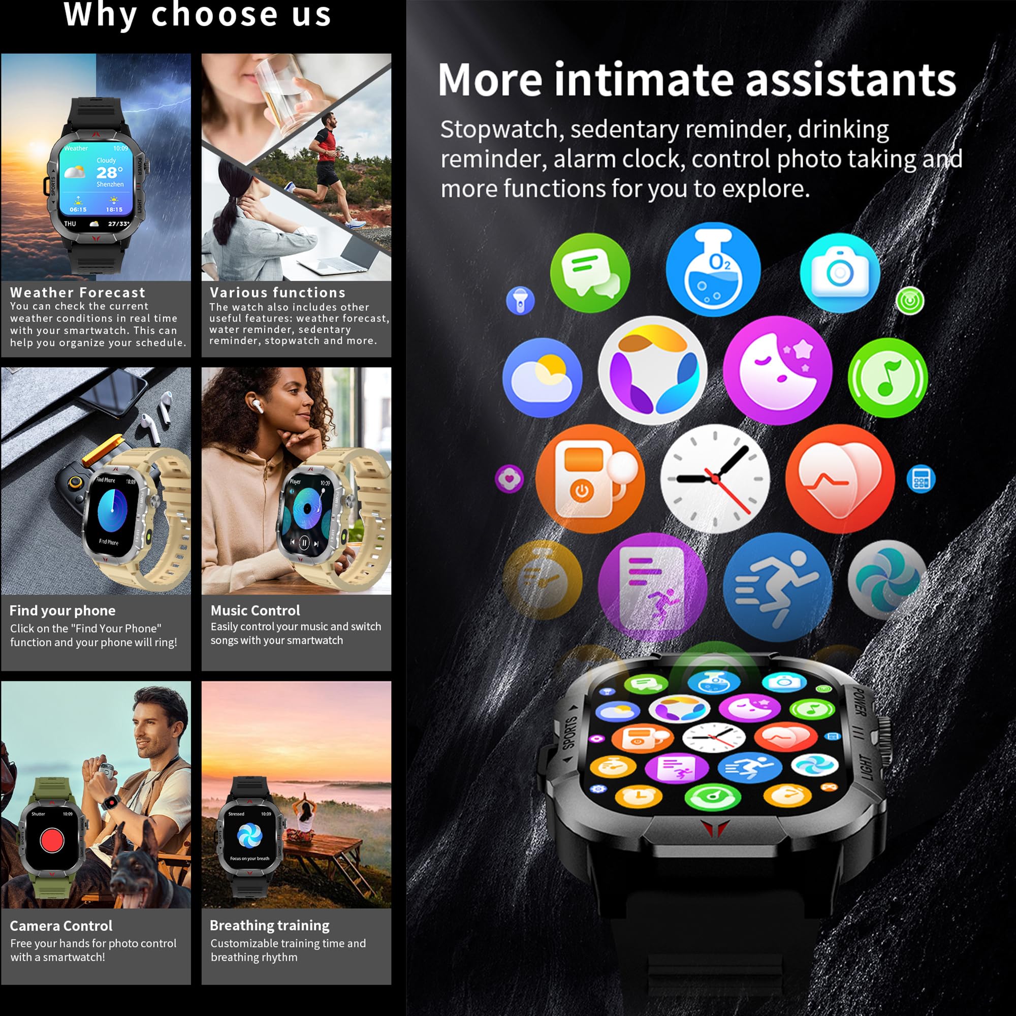 ZPIMY 2.01 AMOLED Smart Watch for Men with Call Function LED Lighting 5ATM Waterproof Fitness Tracker for Android iPhones 3 Straps Brown - View 4 of 7