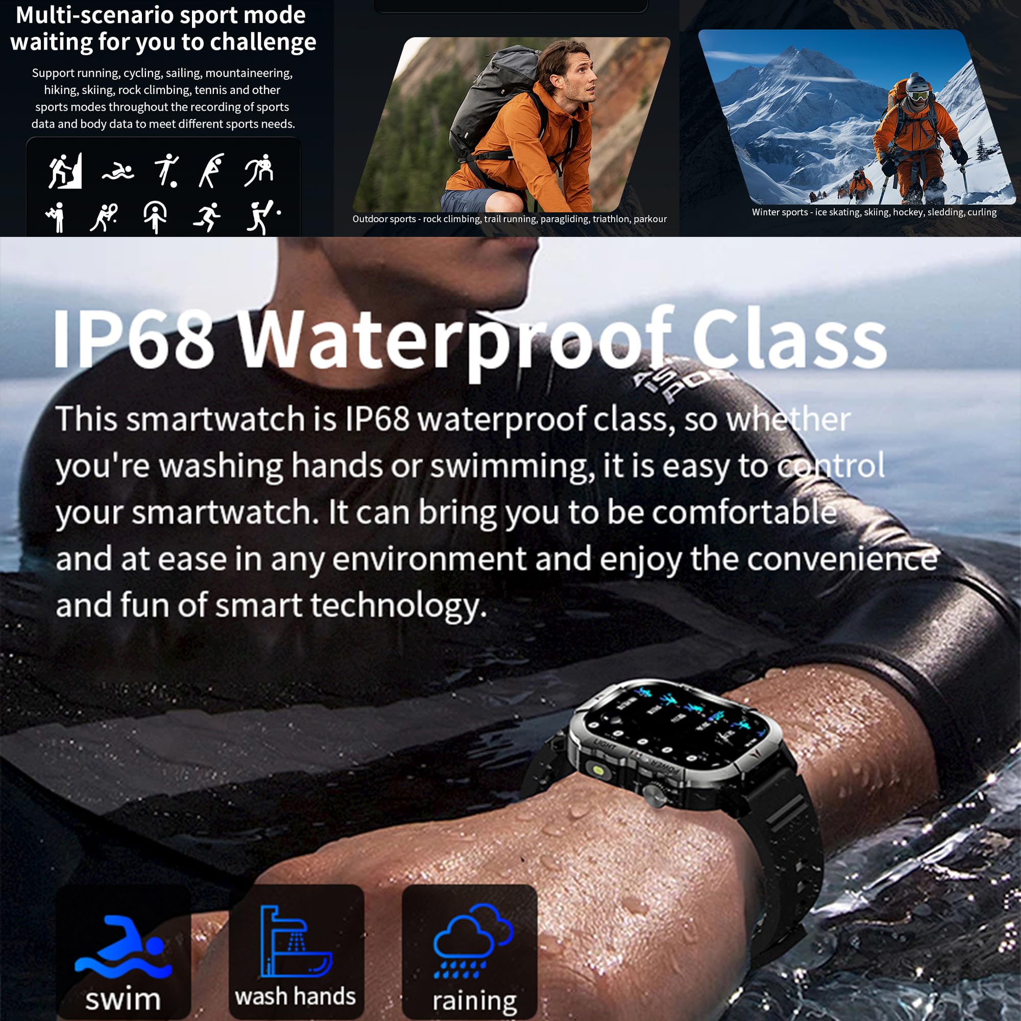 ZPIMY 2.01 AMOLED Smart Watch for Men with Call Function LED Lighting 5ATM Waterproof Fitness Tracker for Android iPhones 3 Straps Brown - View 6 of 7