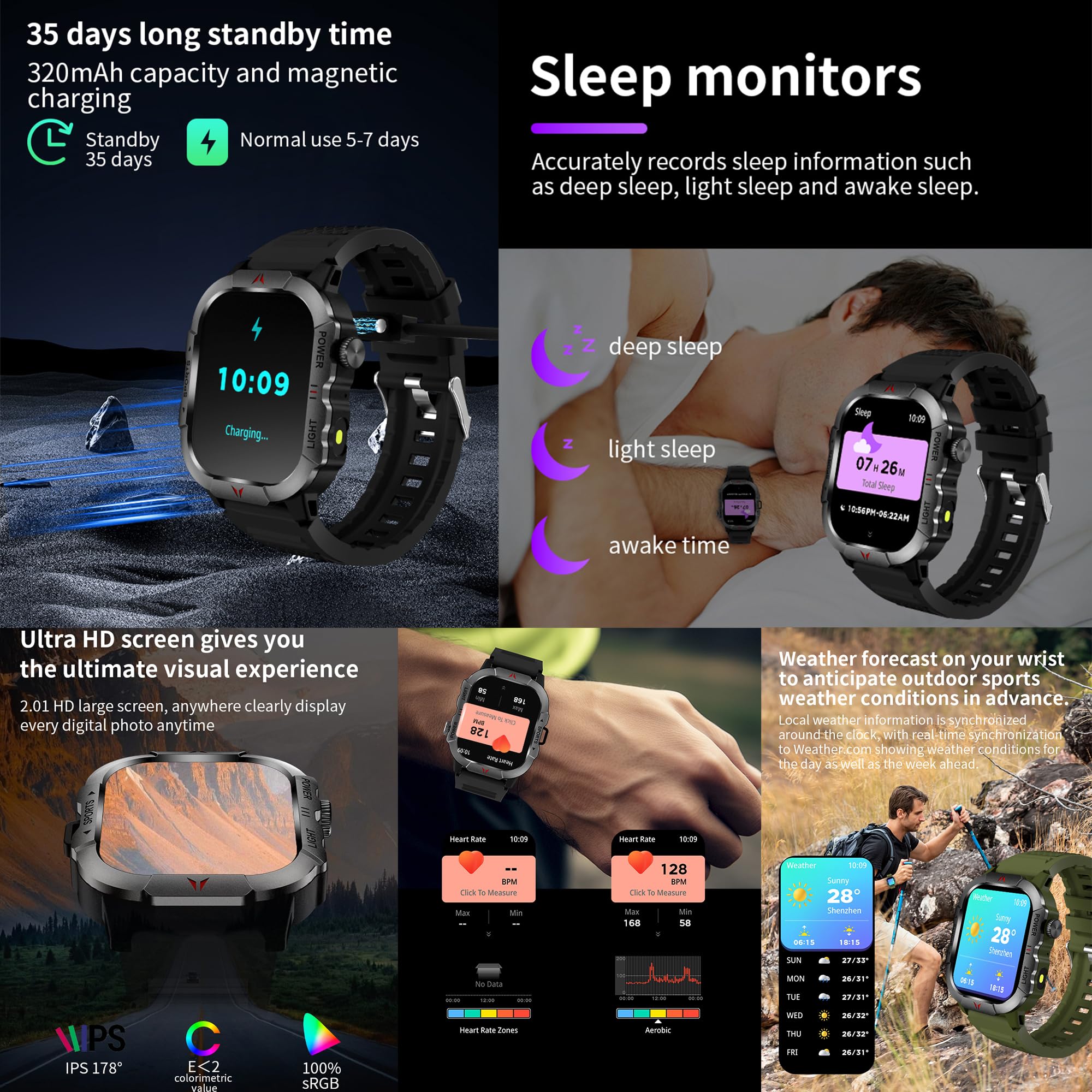 ZPIMY 2.01 AMOLED Smart Watch for Men with Call Function LED Lighting 5ATM Waterproof Fitness Tracker for Android iPhones 3 Straps Brown - View 7 of 7