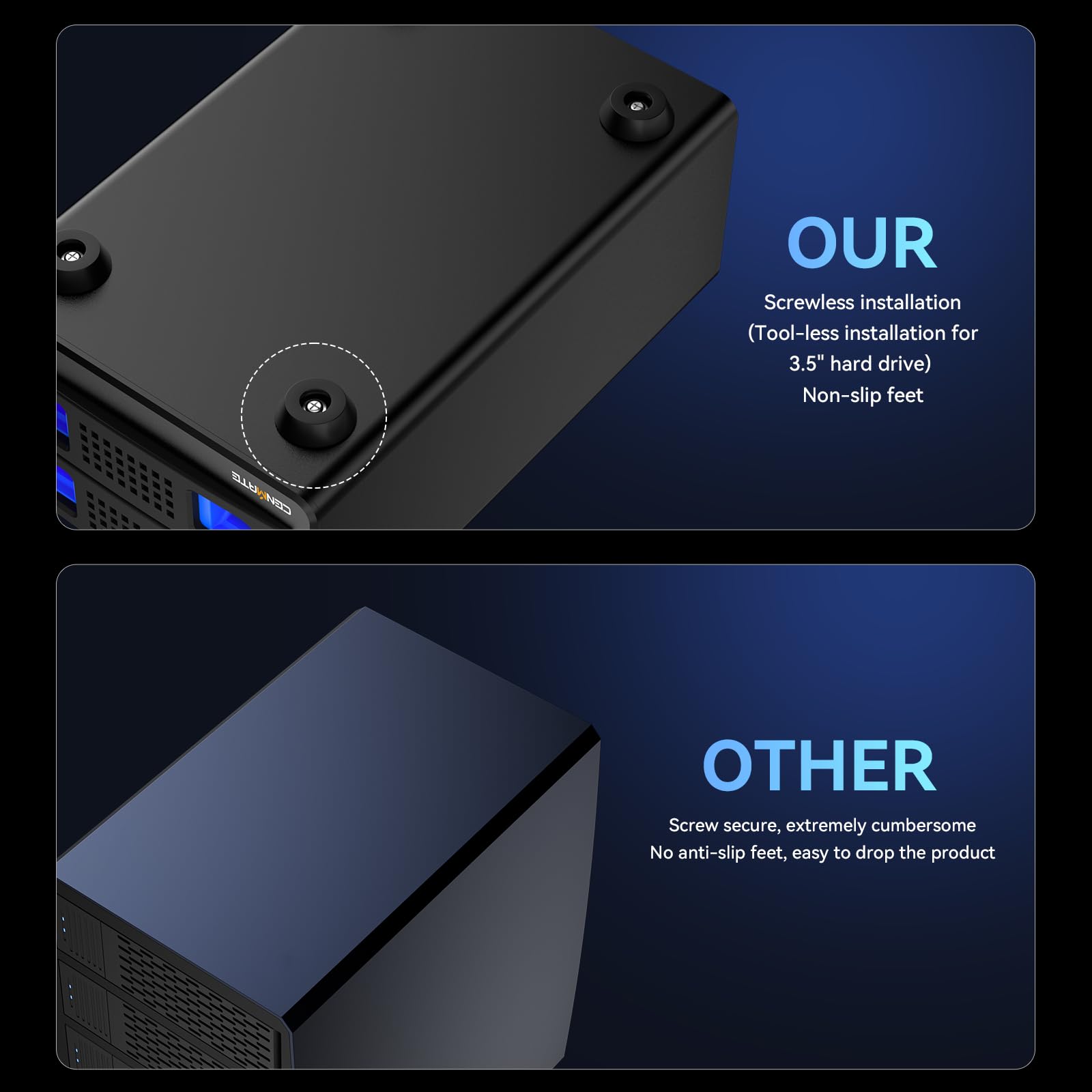 cenmate CENMATE Aluminum Dual Bay Hard Drive RAID Enclosure with Cooling Fan for SATA HDD SSD USB A C 3.0 Tool Free 4 Modes RAID Support - View 5 of 8