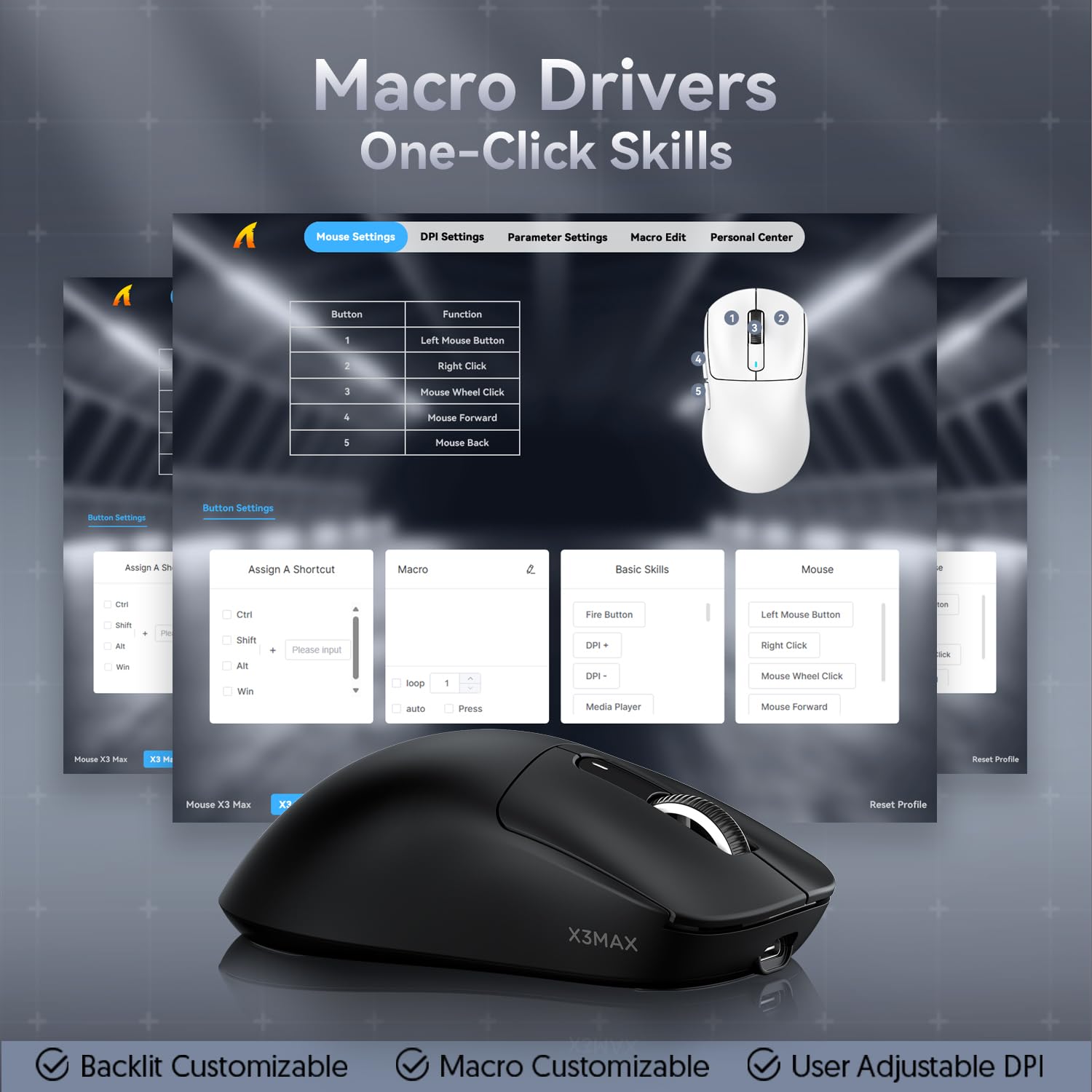 MAMBASNAKE MAMBASNAKE Attack Shark X3MAX Ultralight Wireless Gaming Mouse 42000 DPI Tri-Mode for PC MAC Win Black - View 8 of 9