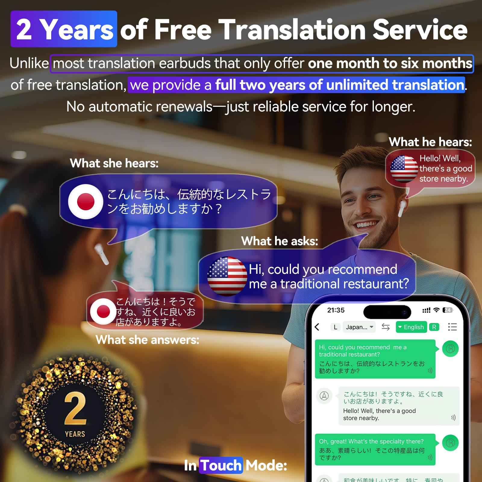 HALCONTORNO HALCONTORNO B11 Instant Translator Earbuds 138 Languages Real Time Voice Translation Device White - View 4 of 6