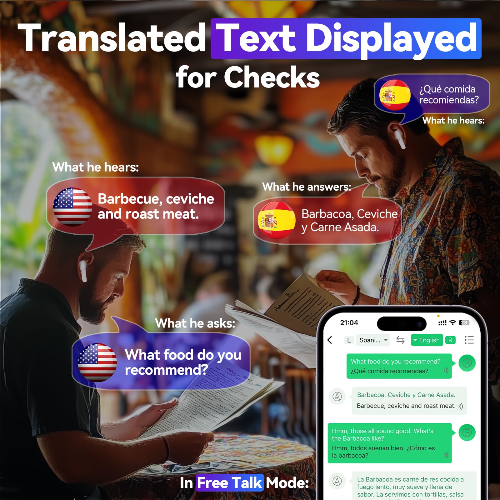 HALCONTORNO HALCONTORNO B11 Instant Translator Earbuds 138 Languages Real Time Voice Translation Device White - View 6 of 6