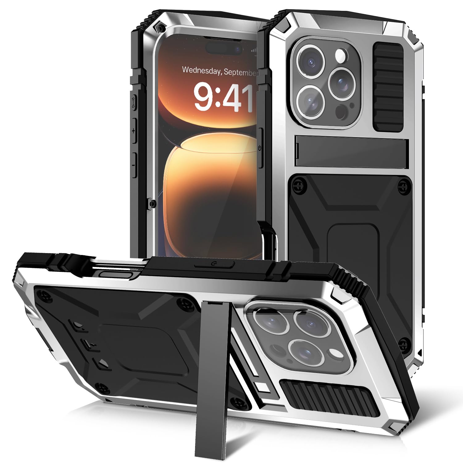 Lunivop Heavy Duty Rugged iPhone 16 Pro Case with Built in Screen Protector and Camera Lens Military Grade Metal Rubber Silver 6.3 Inch - View 2 of 6