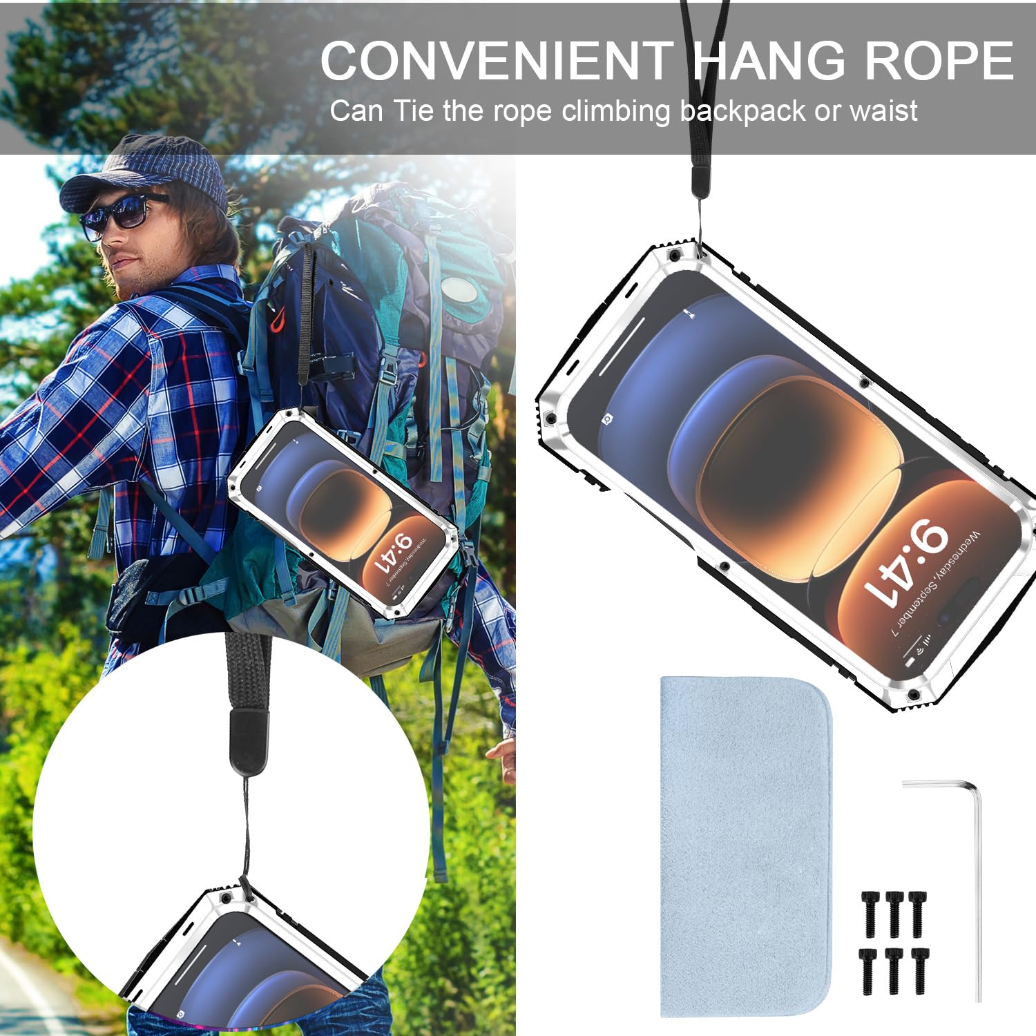 Lunivop Heavy Duty Rugged iPhone 16 Pro Case with Built in Screen Protector and Camera Lens Military Grade Metal Rubber Silver 6.3 Inch - View 3 of 6