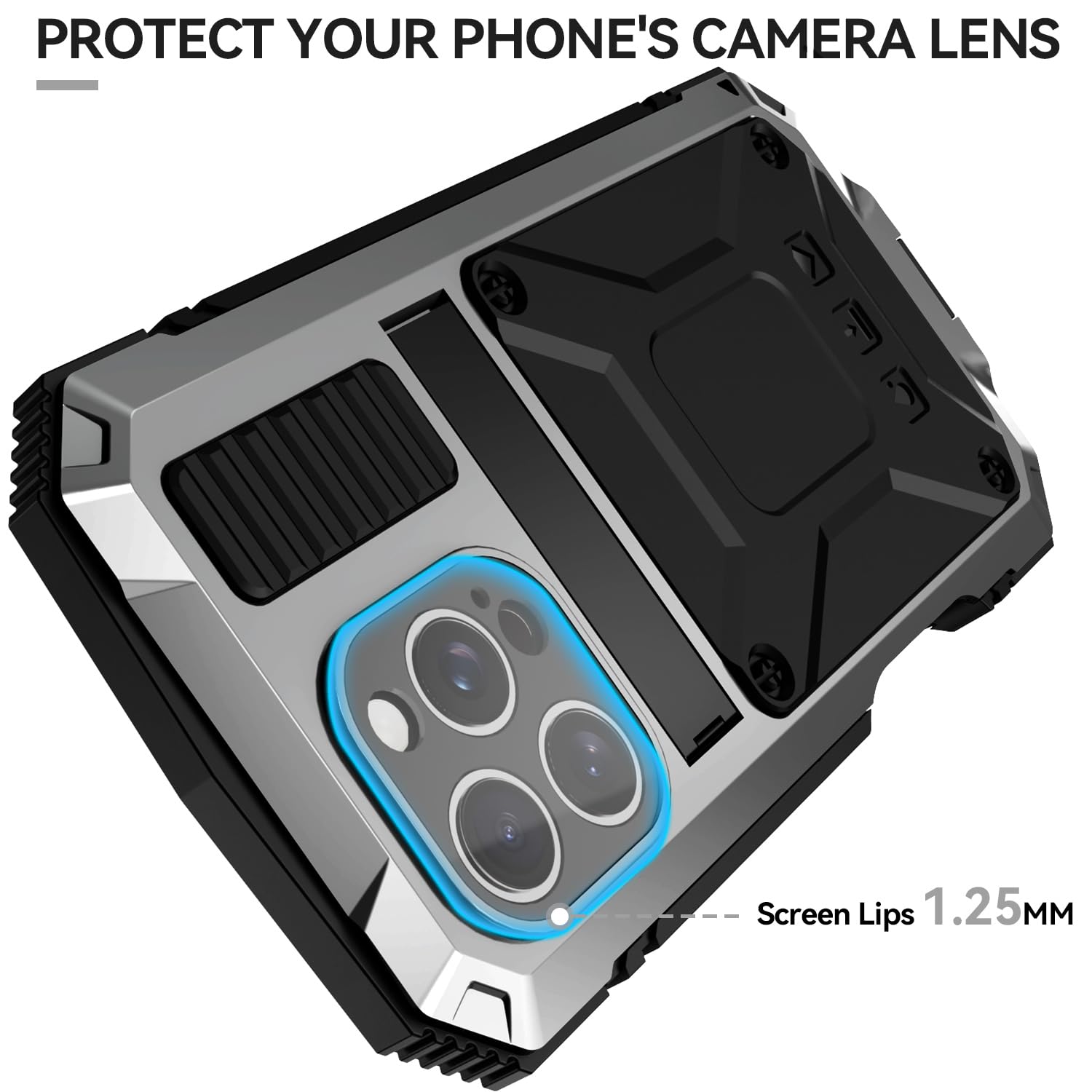 Lunivop Heavy Duty Rugged iPhone 16 Pro Case with Built in Screen Protector and Camera Lens Military Grade Metal Rubber Silver 6.3 Inch - View 4 of 6