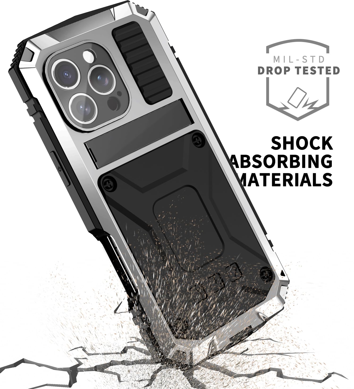 Lunivop Heavy Duty Rugged iPhone 16 Pro Case with Built in Screen Protector and Camera Lens Military Grade Metal Rubber Silver 6.3 Inch - View 5 of 6
