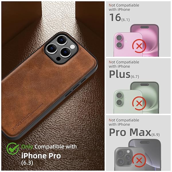 X-level X-level iPhone 16 Pro Case Premium PU Leather Soft TPU Bumper with Screen and Camera Lens Protectors Compatible with MagSafe Brown - View 4 of 8