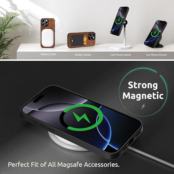 X-level X-level iPhone 16 Pro Case Premium PU Leather Soft TPU Bumper with Screen and Camera Lens Protectors Compatible with MagSafe Brown - View 5 of 8