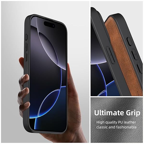 X-level X-level iPhone 16 Pro Case Premium PU Leather Soft TPU Bumper with Screen and Camera Lens Protectors Compatible with MagSafe Brown - View 8 of 8