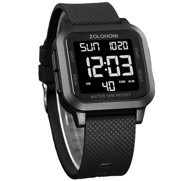 zolohoni Zolohoni Mens Digital Watch Waterproof LED Square Large Face Dual Time Date Wrist Watch for Men