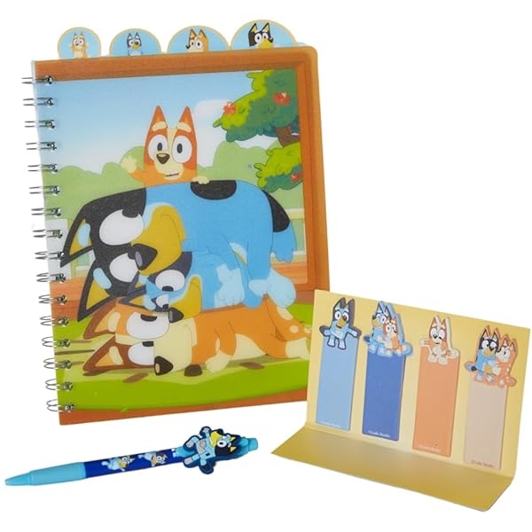 Innovative Designs Bluey Tab Journal: Innovative Spiral Notebook with Pen, Sticky Tabs & 96 Lined Pages for Creative Note-Taking
