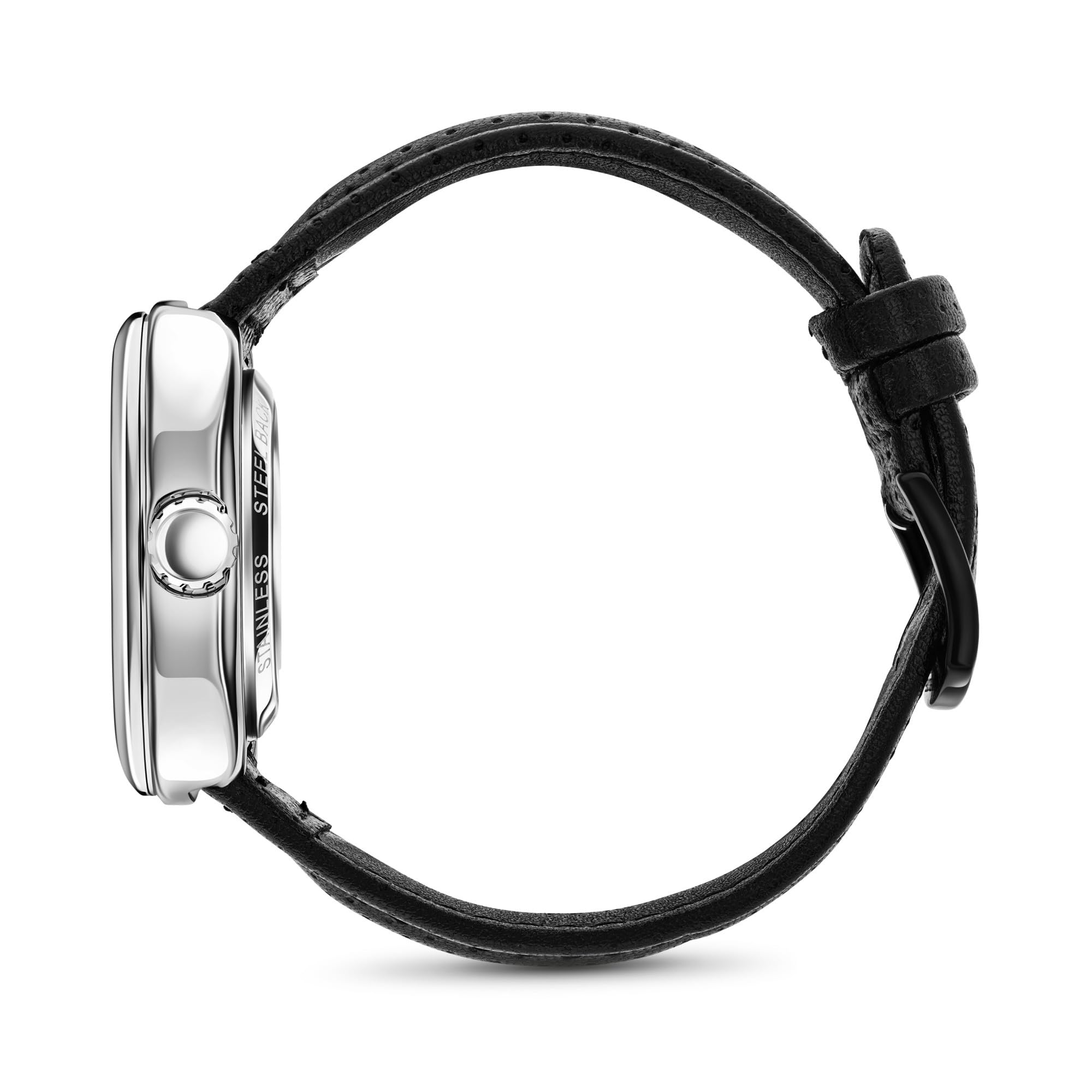 Stauer Stauer Square Skeleton Automatic Watch for Men 44mm Silver Case Black Dial 21 Jewel Movement Leather Strap - View 3 of 7