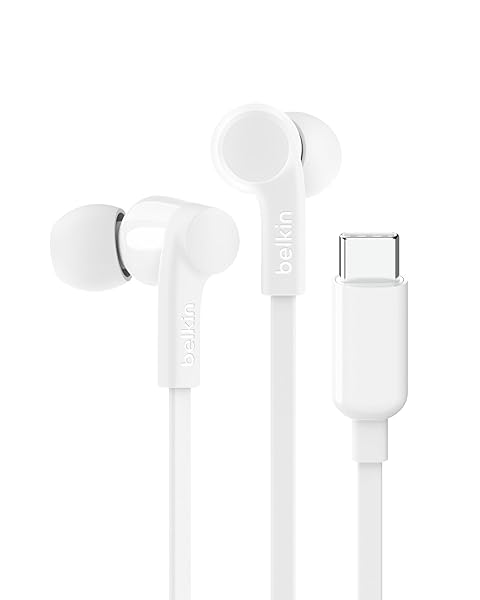 Belkin SoundForm Wired Earbuds USB-C Connector In-Ear Earphones with Microphone for iPhone 16 iPad Mini Galaxy S24 Android White