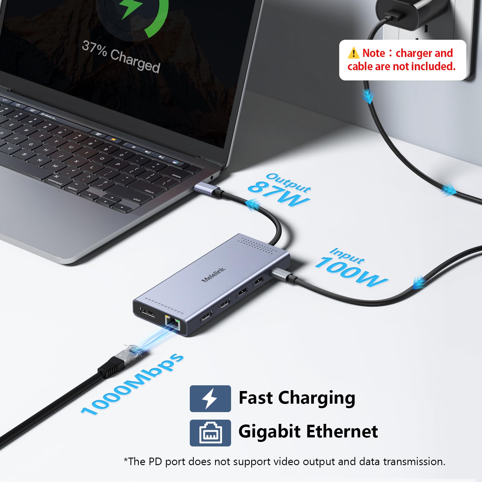 Melelink USB C Docking Station Dual Monitor 14 in 1 Triple Display Hub with 2 HDMI 4K DisplayPort PD Charging Ethernet and 6 Ports for Laptops - View 6 of 7